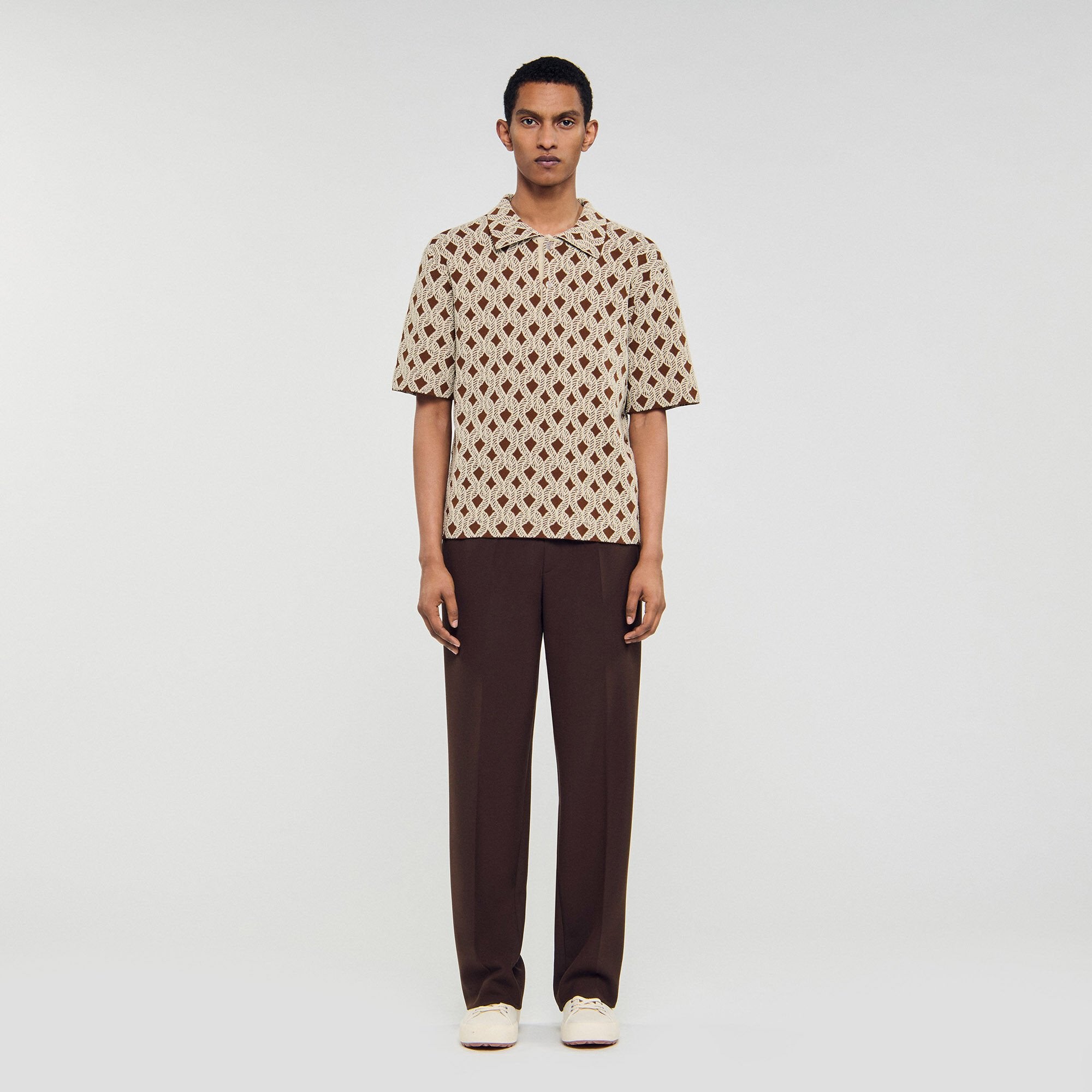 Sandro / Rope jacquard cardigan shirt Butter Cream
