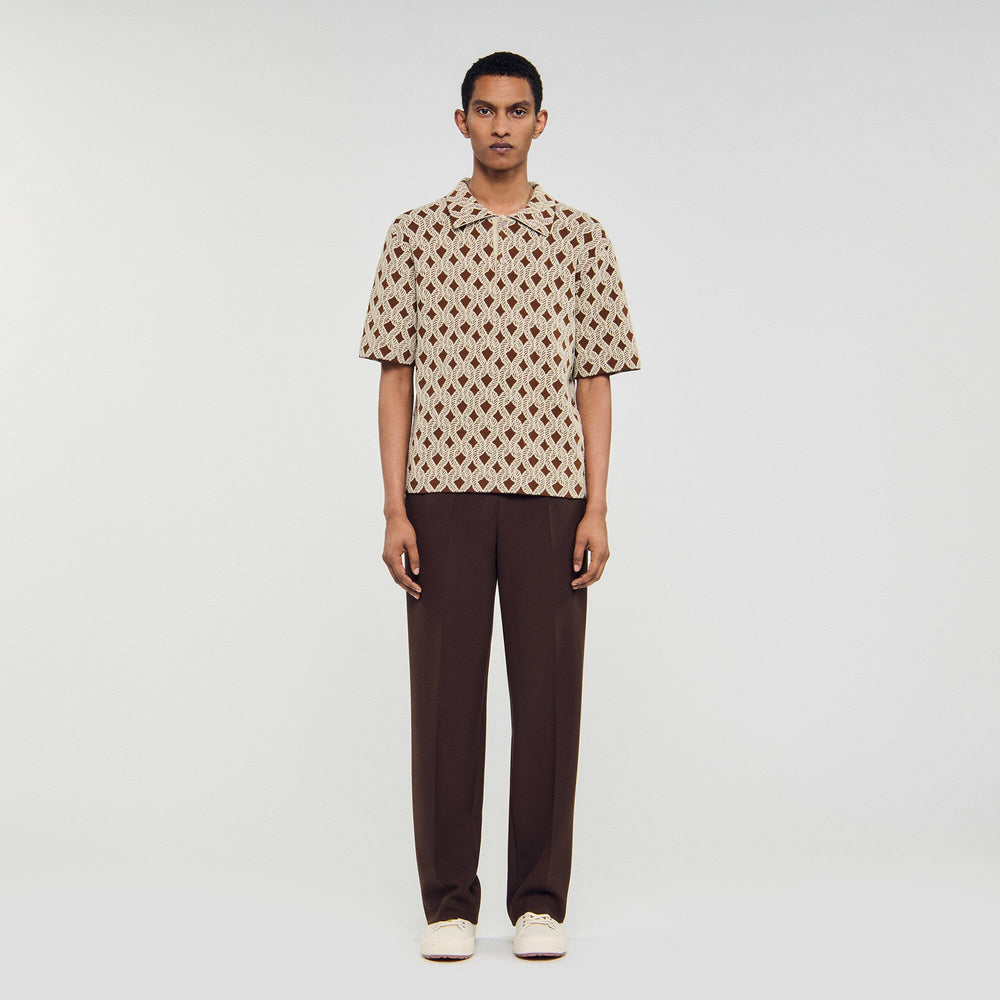 Sandro / Rope jacquard cardigan shirt Butter Cream