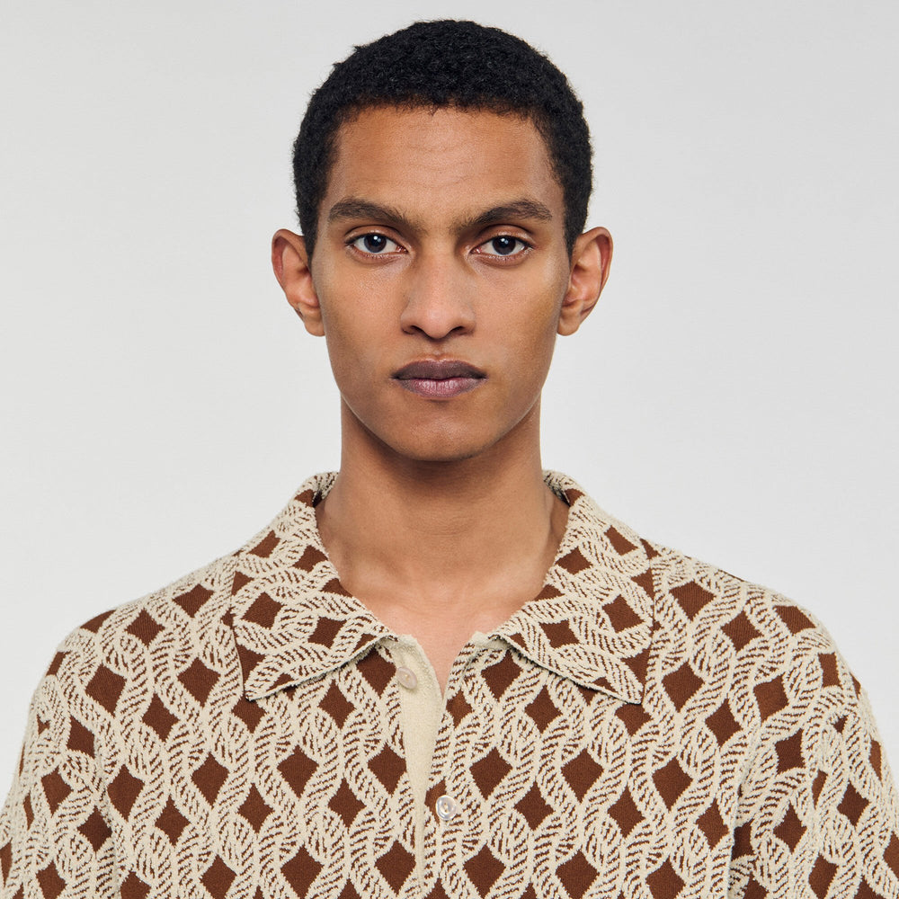 Sandro / Rope jacquard cardigan shirt Butter Cream