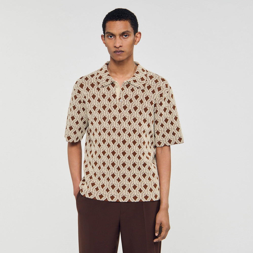 Sandro / Rope jacquard cardigan shirt Butter Cream