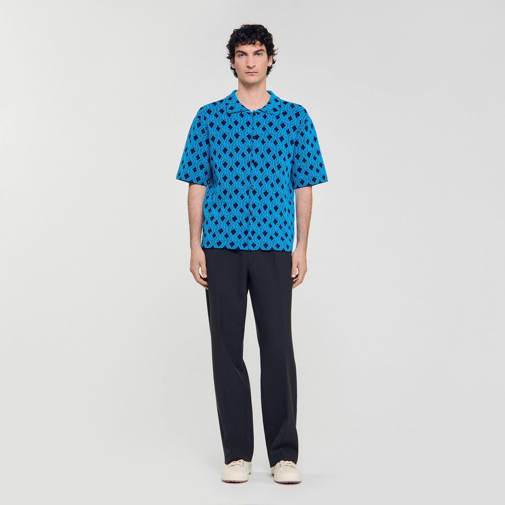Sandro / Rope jacquard cardigan shirt Turquoise