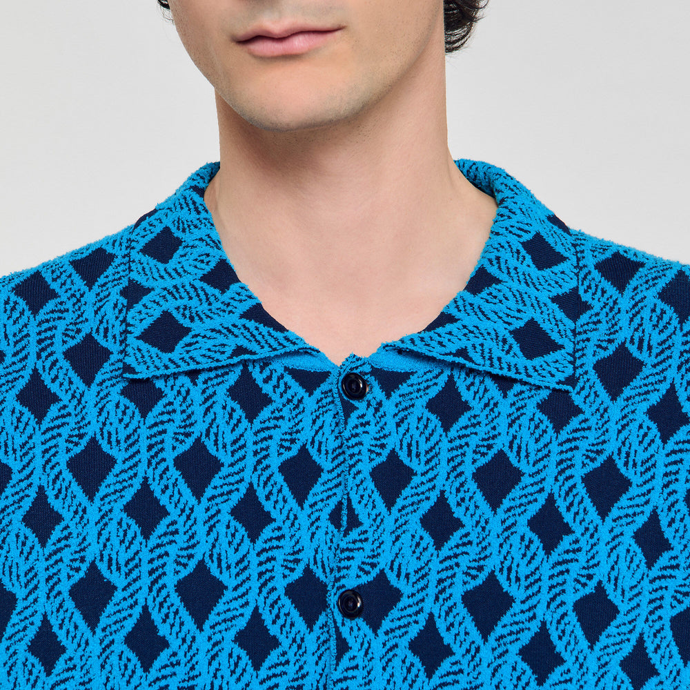 Sandro / Rope jacquard cardigan shirt Turquoise