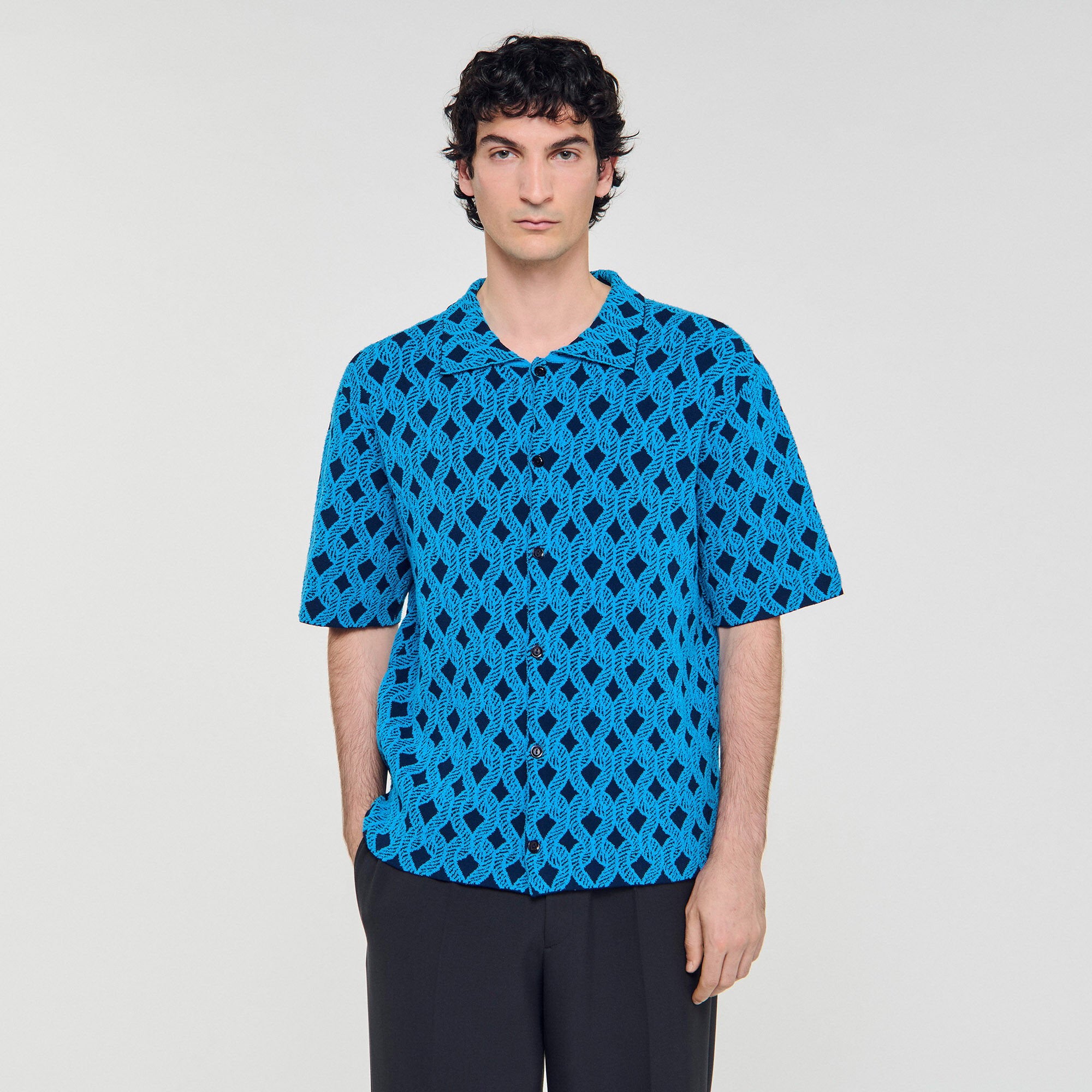 Sandro / Rope jacquard cardigan shirt Turquoise