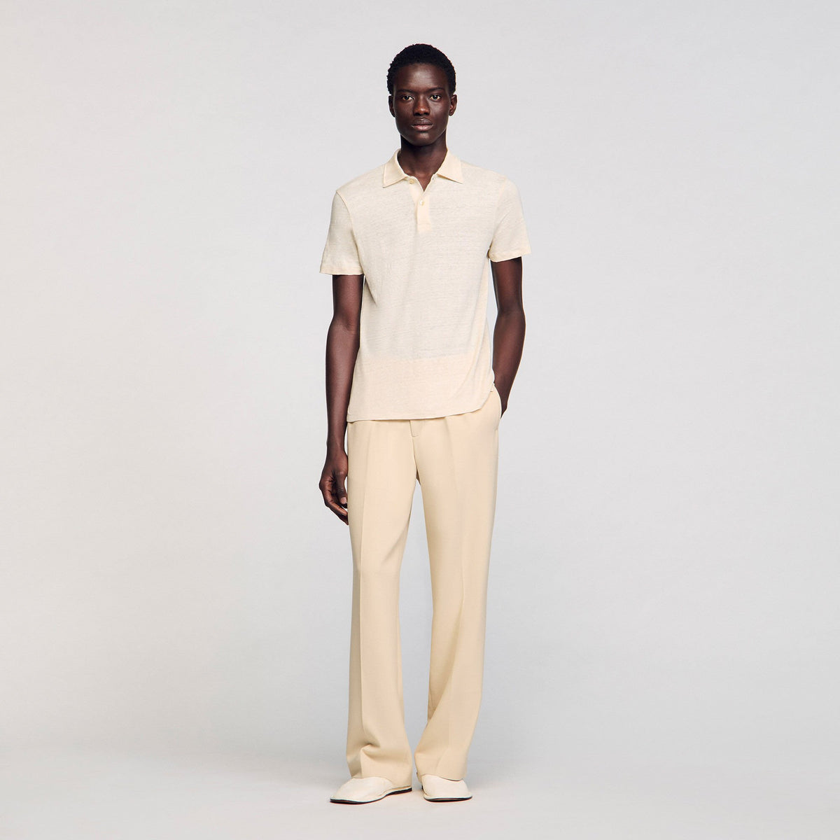 Sandro / Linen polo shirt Ivory.