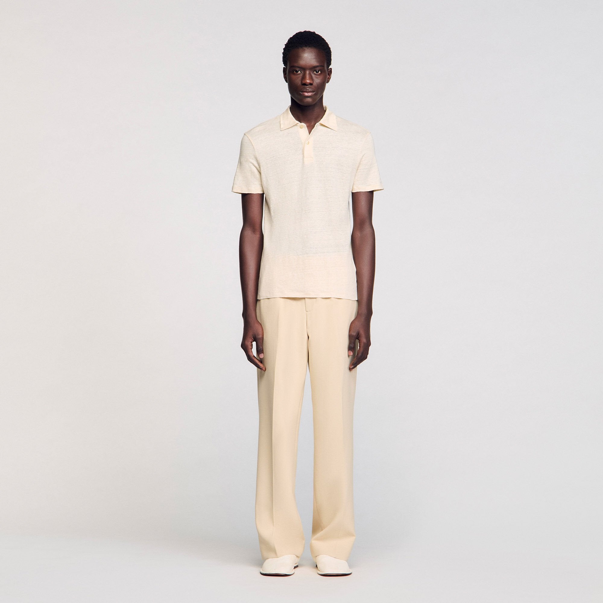 Sandro / Linen polo shirt Ivory.
