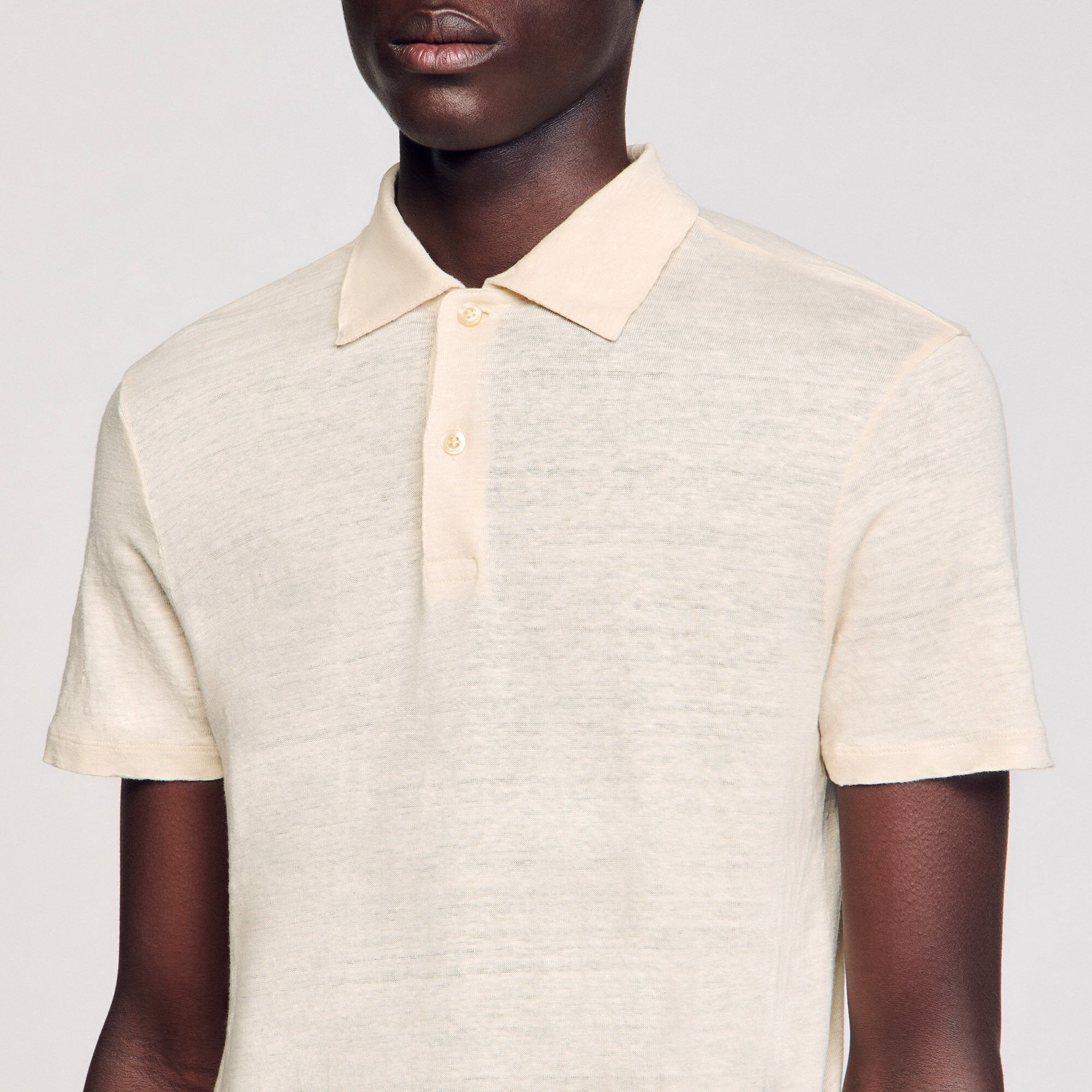 Sandro / Linen polo shirt Ivory.