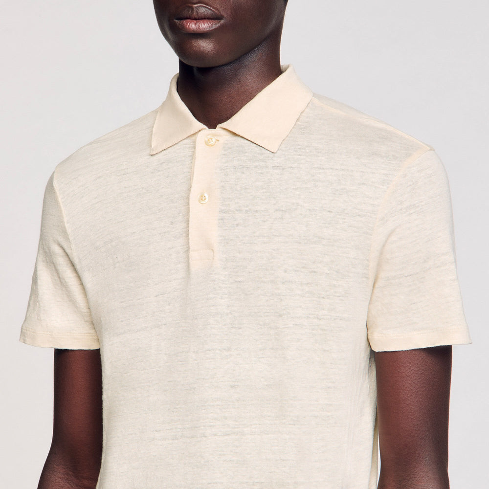 Sandro / Linen polo shirt Ivory.