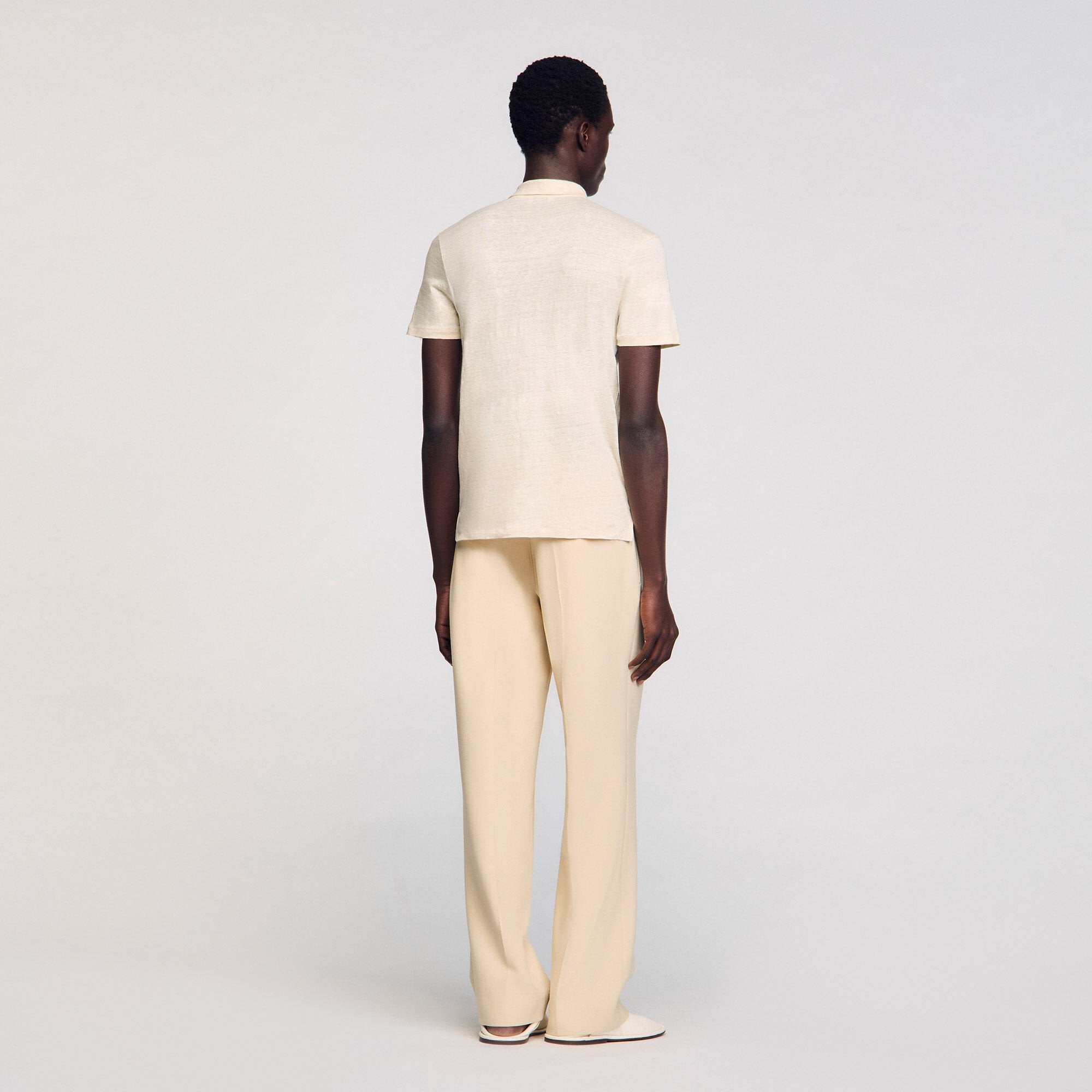 Sandro / Linen polo shirt Ivory.