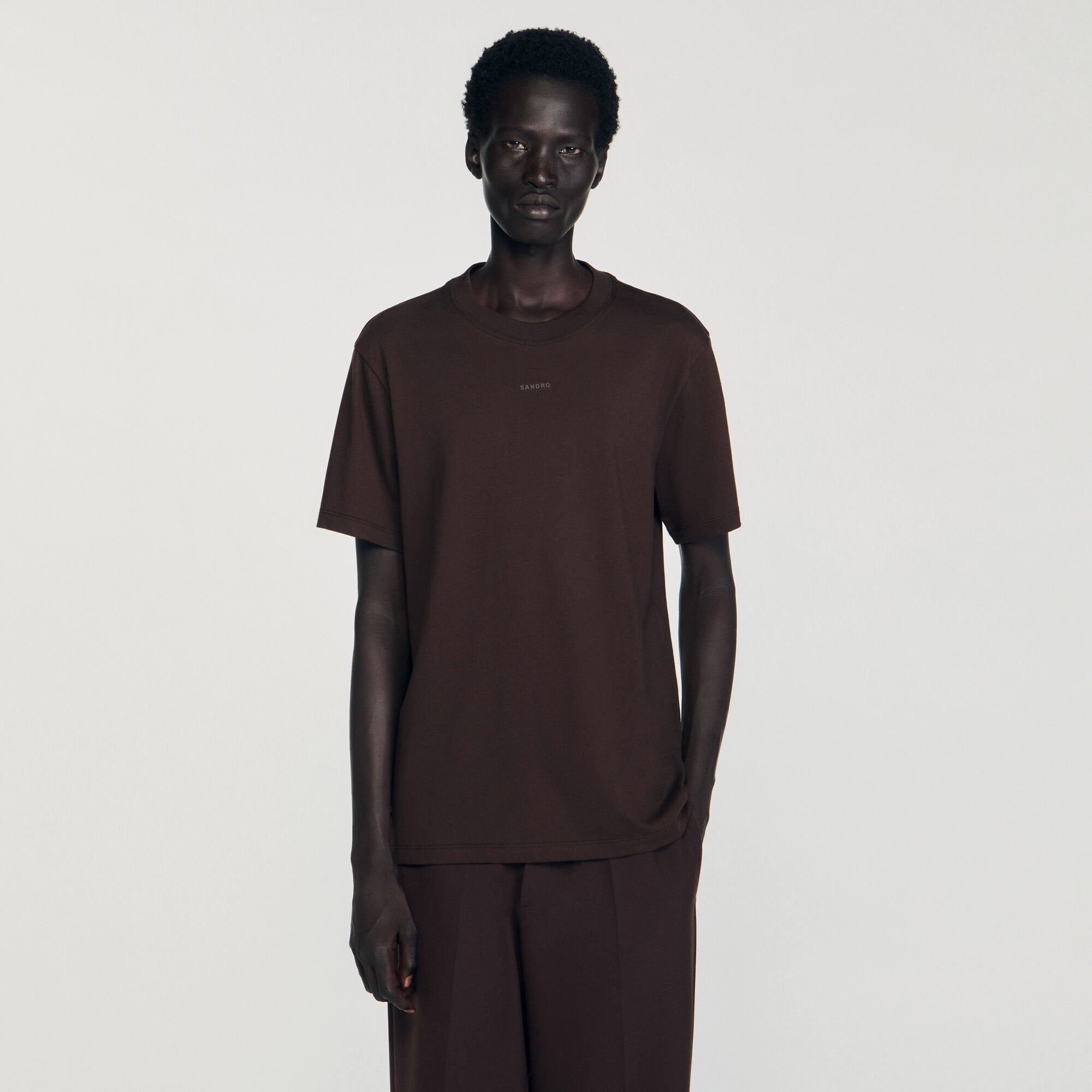 Sandro / Cotton T-shirt with logo Chocolate