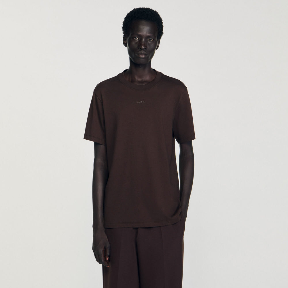 Sandro / Cotton T-shirt with logo Chocolate