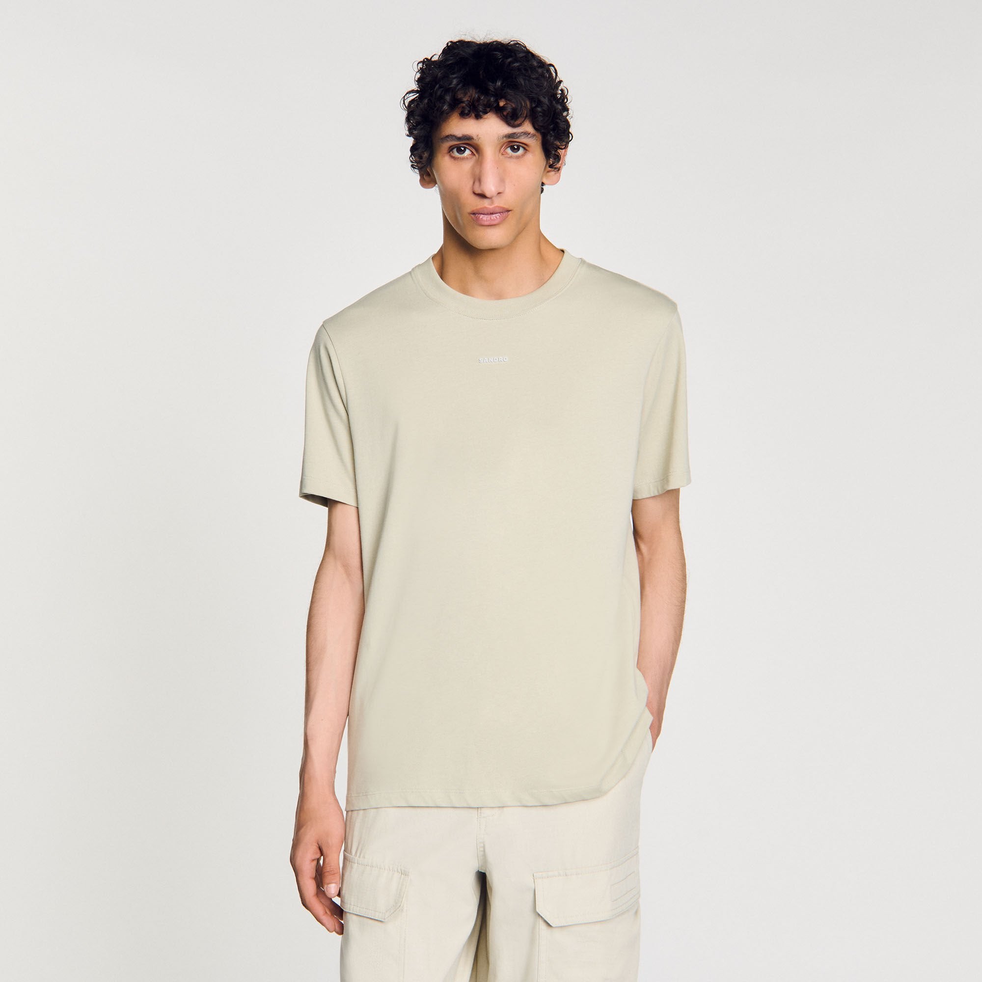 Sandro / Cotton T-shirt with logo Light Kaki.