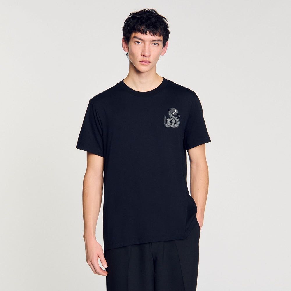 Sandro / T-shirt with snake detail Black