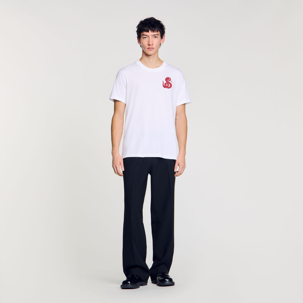 Sandro / T-shirt with snake detail Optic White