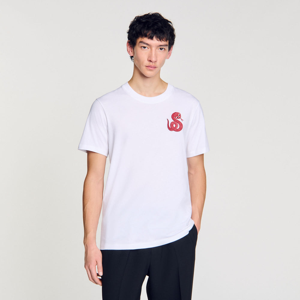 Sandro / T-shirt with snake detail Optic White