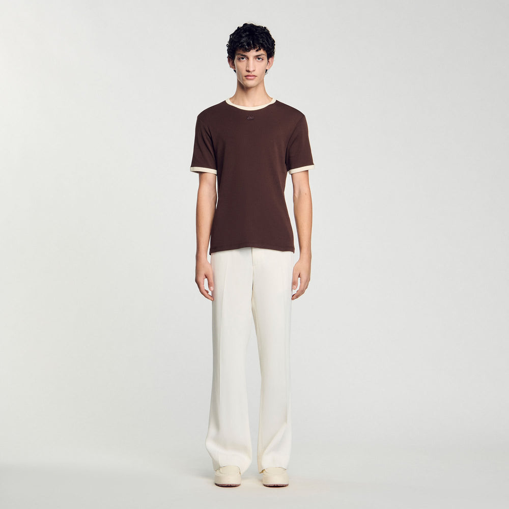 Sandro / Two-tone patch T-shirt Moka.