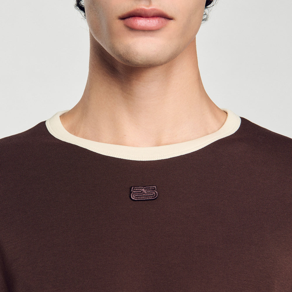 Sandro / Two-tone patch T-shirt Moka.