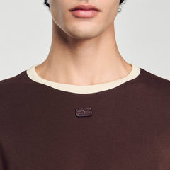 Sandro / Two-tone patch T-shirt Moka.