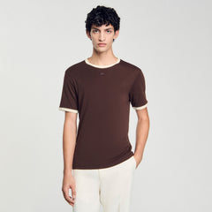 Sandro / Two-tone patch T-shirt Moka.
