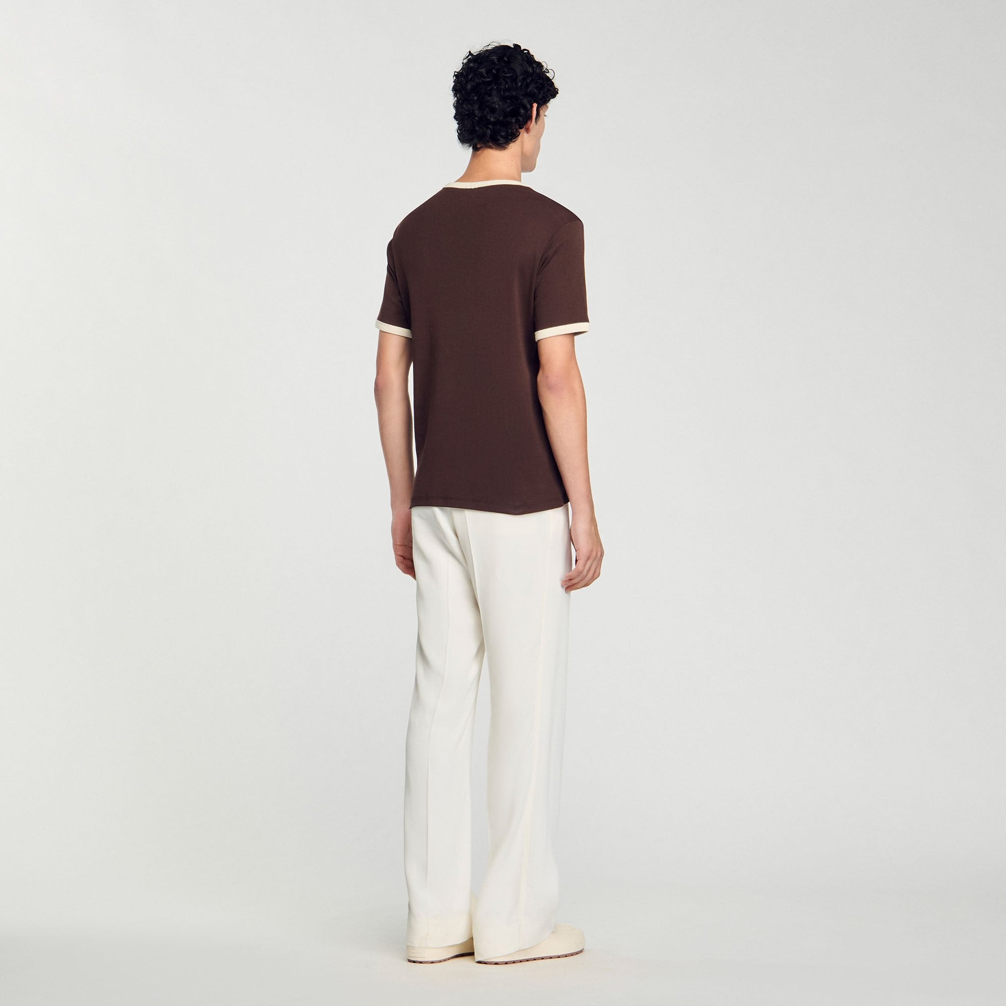 Sandro / Two-tone patch T-shirt Moka.