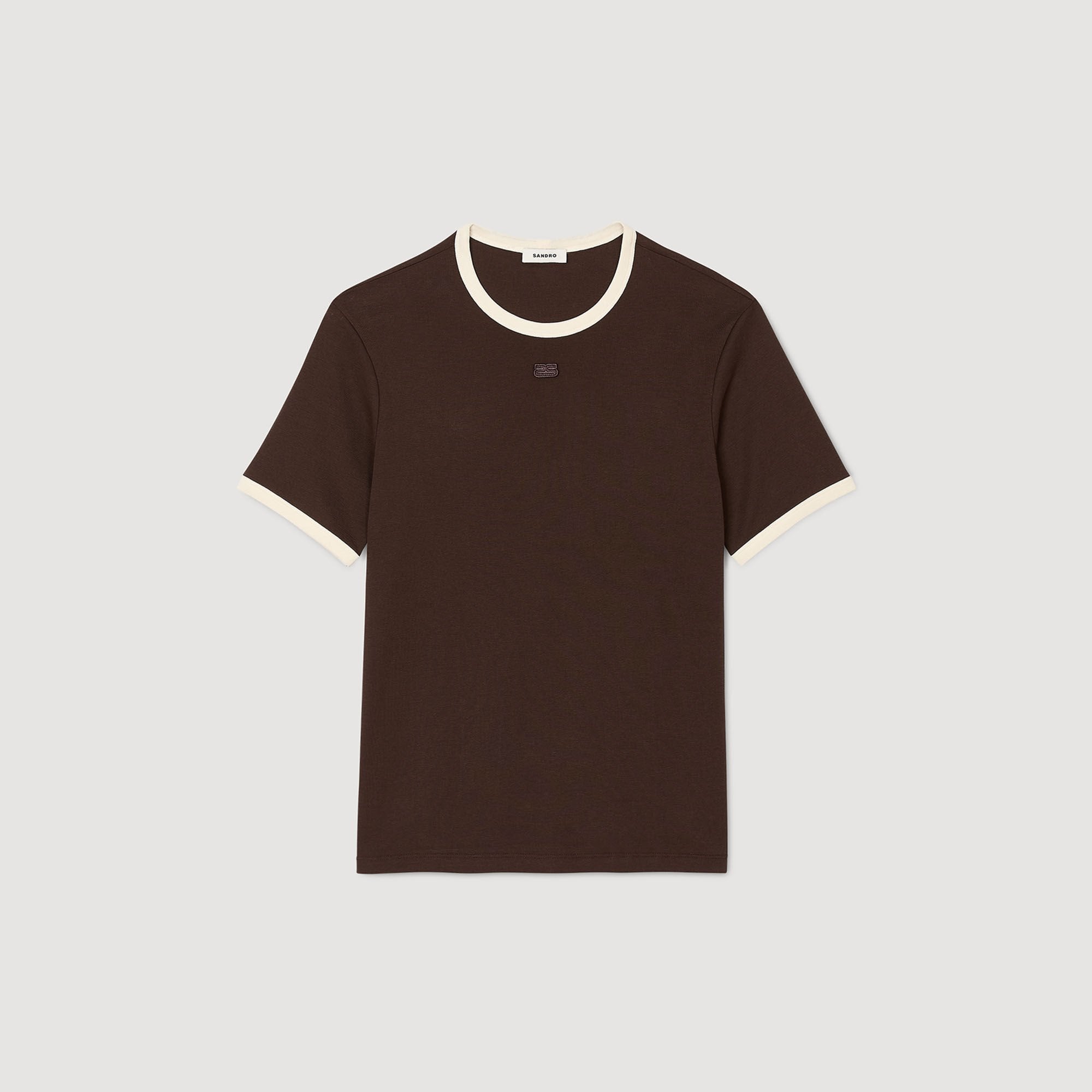 Sandro / Two-tone patch T-shirt Moka.