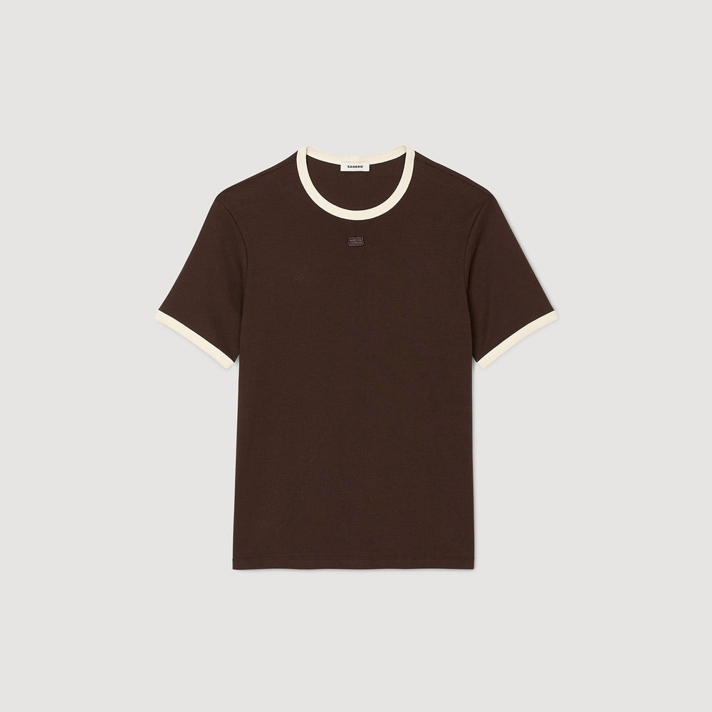 Sandro / Two-tone patch T-shirt Moka.