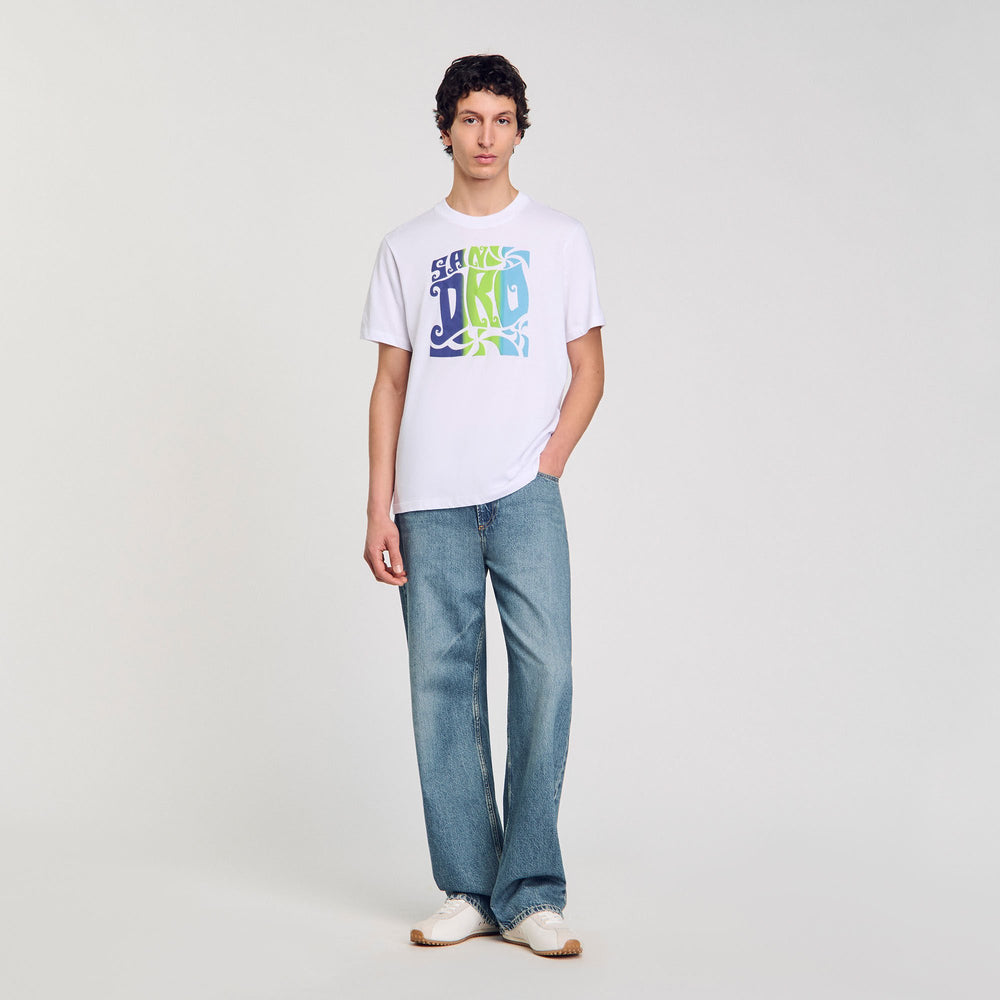 Sandro / Wave print cotton T-shirt Optic White