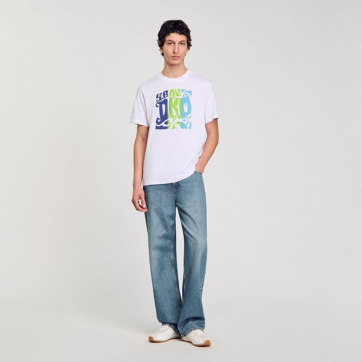 Sandro / Wave print cotton T-shirt Optic White