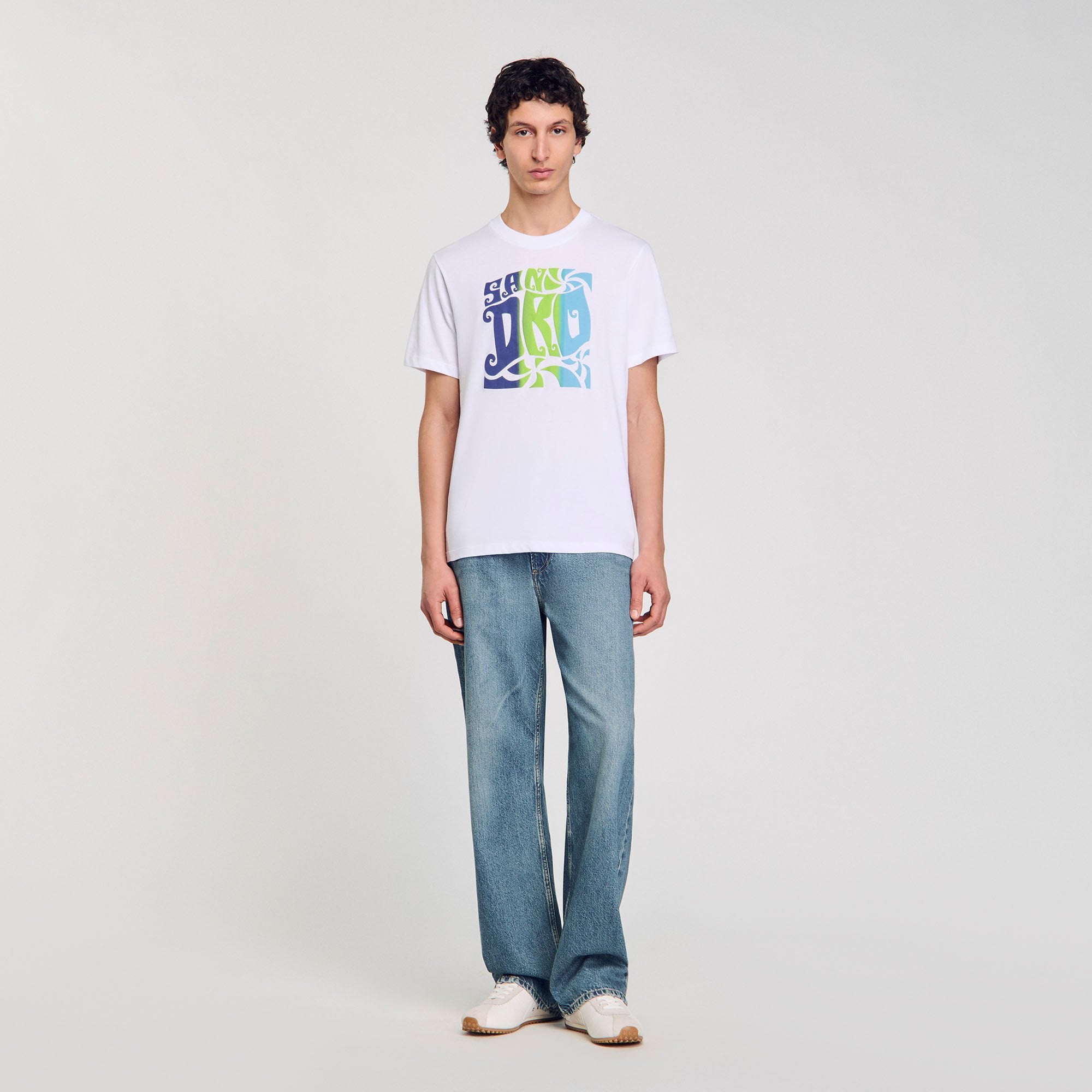 Sandro / Wave print cotton T-shirt Optic White