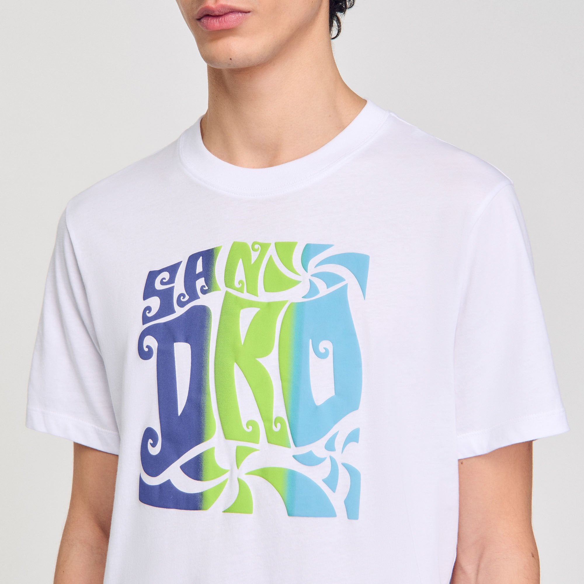 Sandro / Wave print cotton T-shirt Optic White