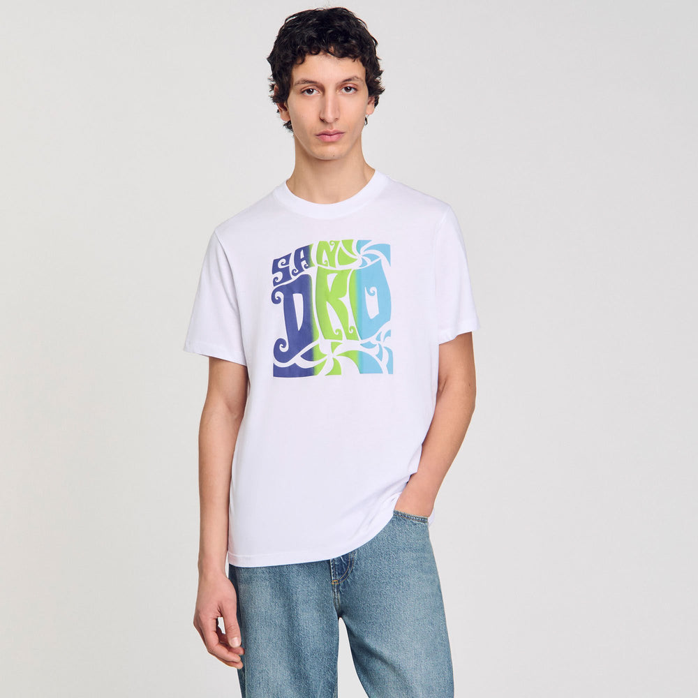 Sandro / Wave print cotton T-shirt Optic White