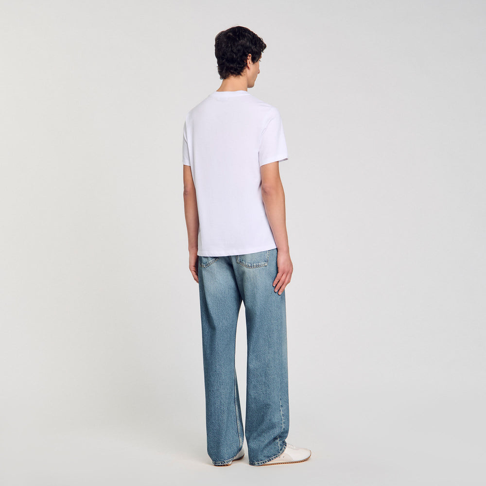 Sandro / Wave print cotton T-shirt Optic White