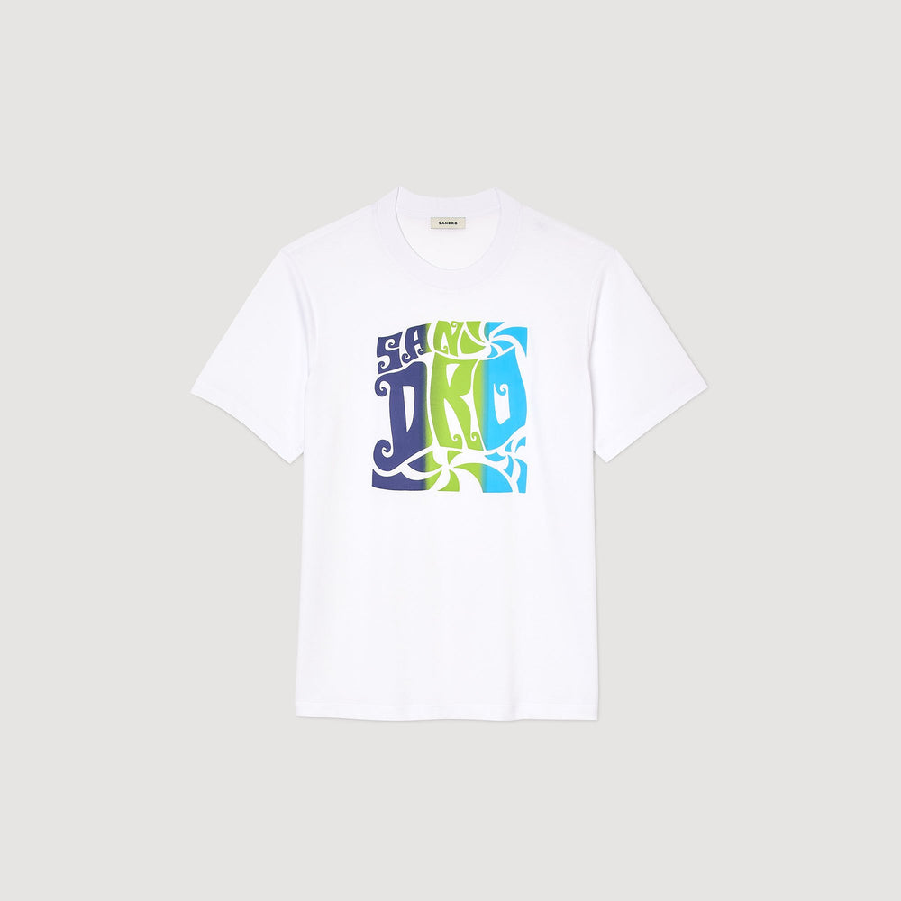 Sandro / Wave print cotton T-shirt Optic White