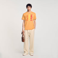 Sandro / Wave print cotton T-shirt Mandarin.