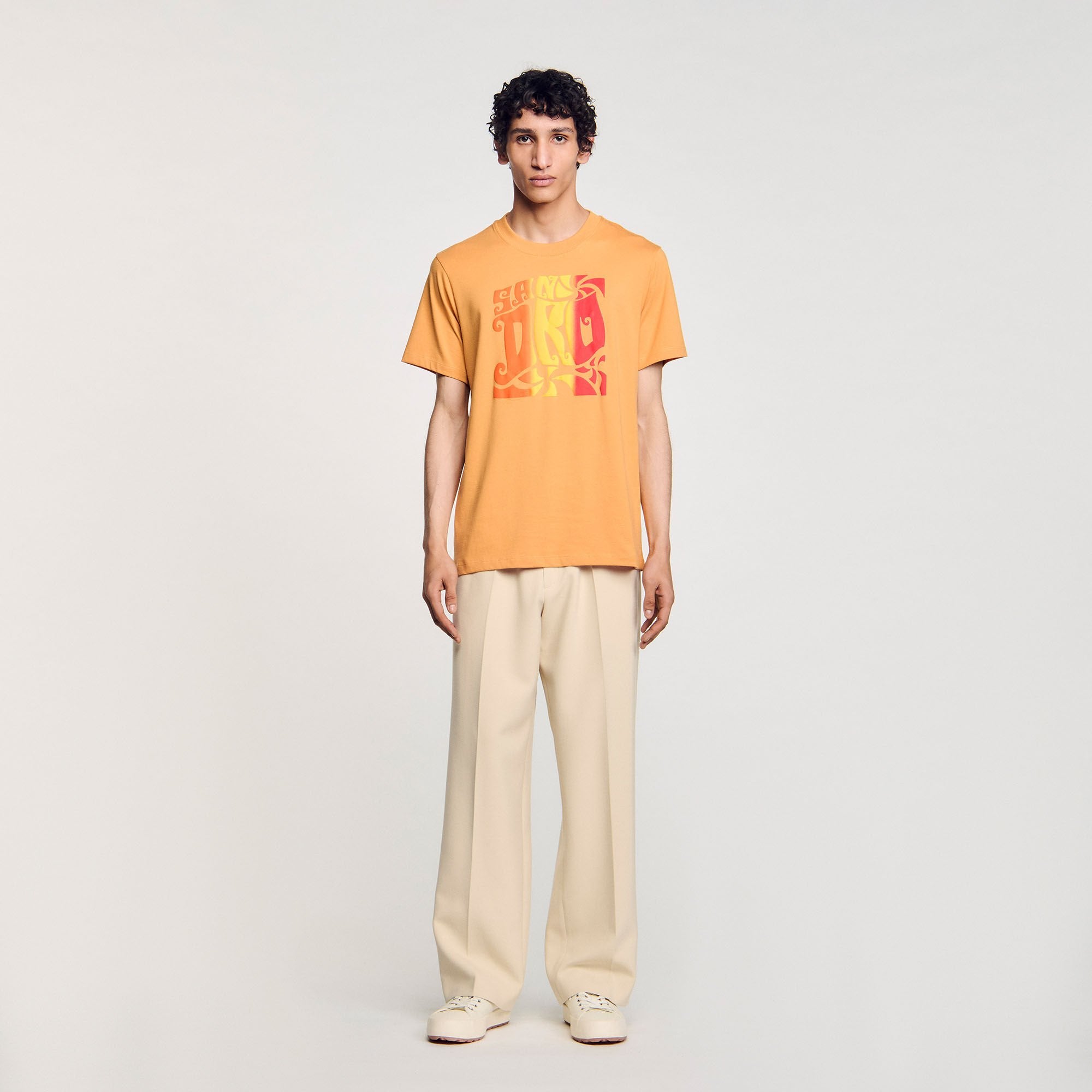 Sandro / Wave print cotton T-shirt Mandarin.