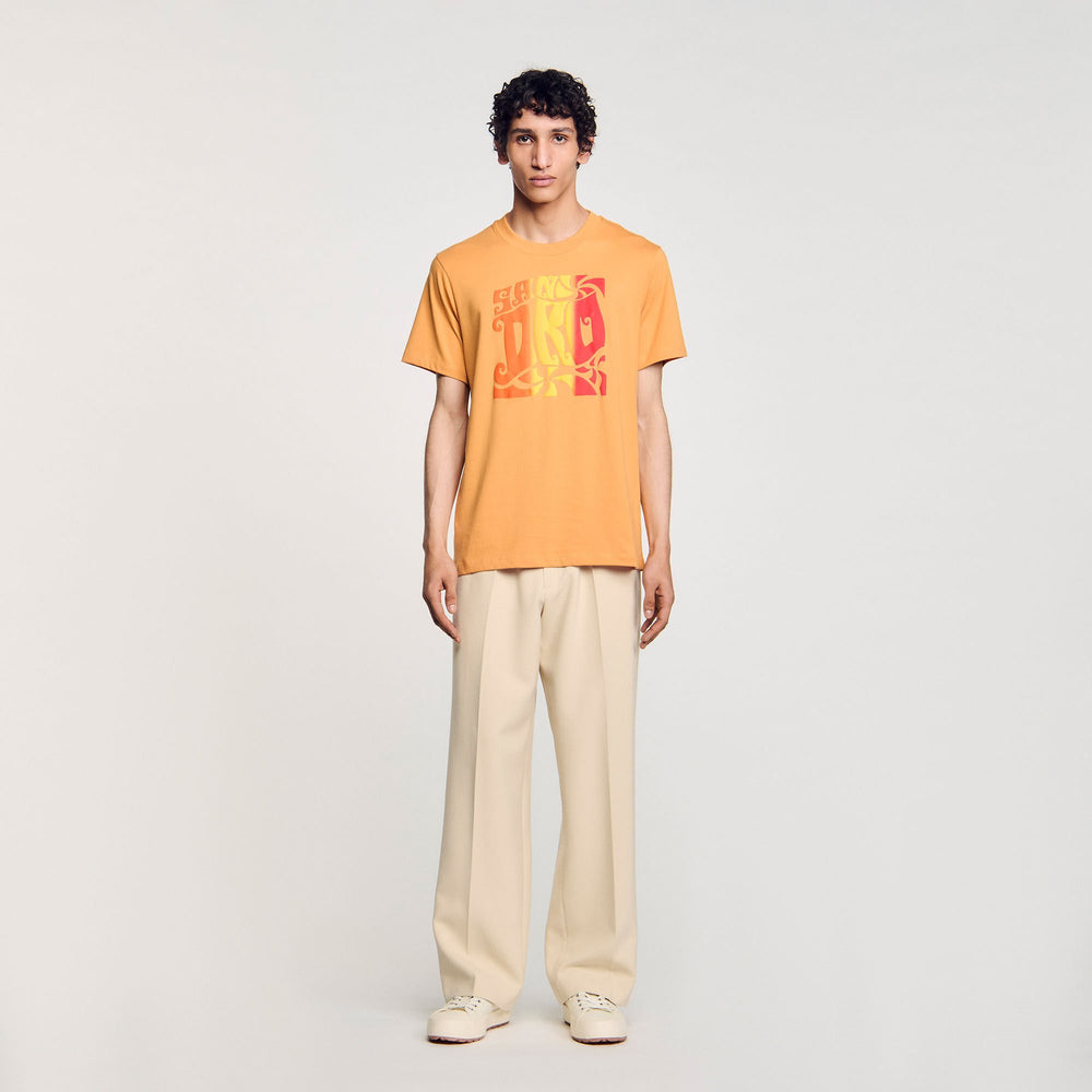 Sandro / Wave print cotton T-shirt Mandarin.