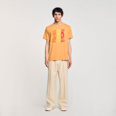 Sandro / Wave print cotton T-shirt Mandarin.