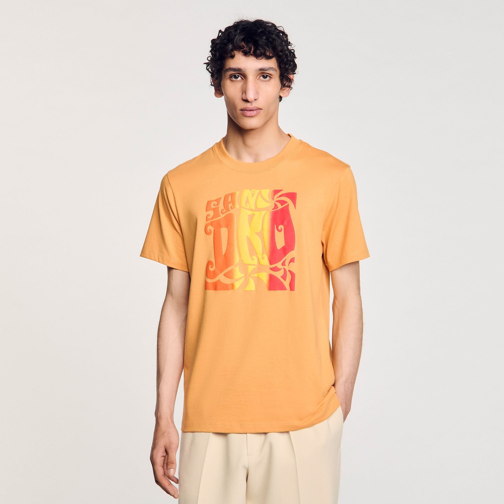 Sandro / Wave print cotton T-shirt Mandarin.