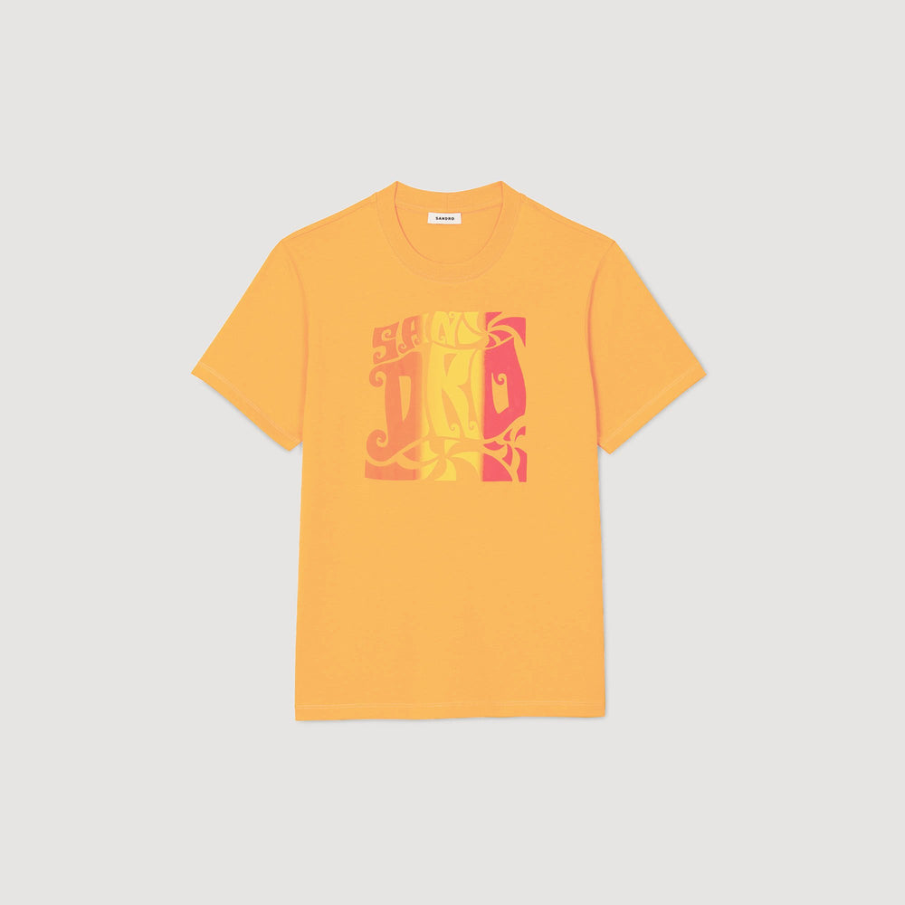 Sandro / Wave print cotton T-shirt Mandarin.