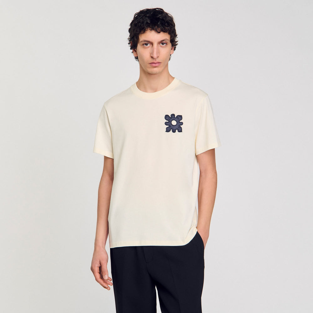 Sandro / T-shirt with flower detail Ivory.
