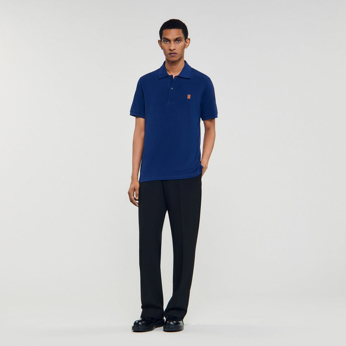 Sandro / Polo shirt with leather logo Navy Blue