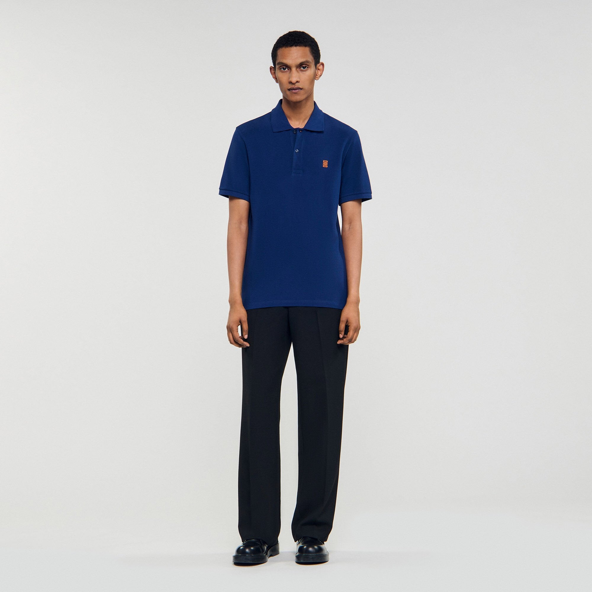 Sandro / Polo shirt with leather logo Navy Blue