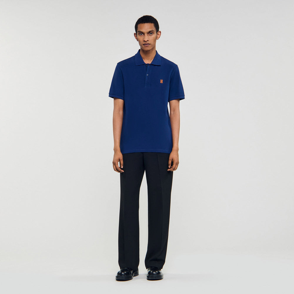 Sandro / Polo shirt with leather logo Navy Blue