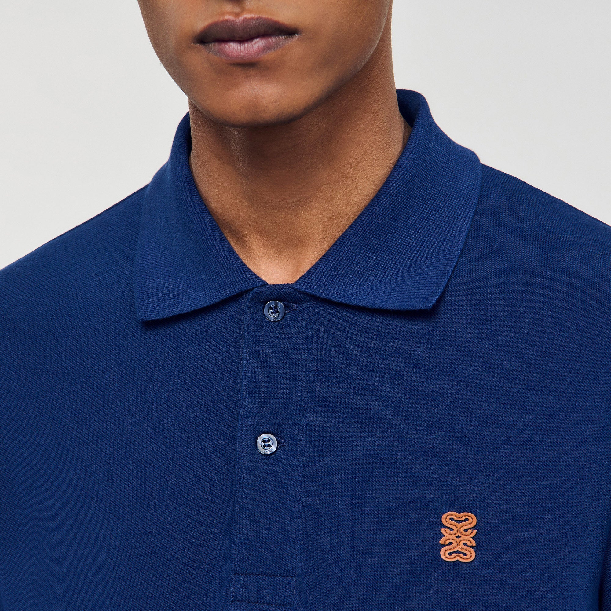 Sandro / Polo shirt with leather logo Navy Blue