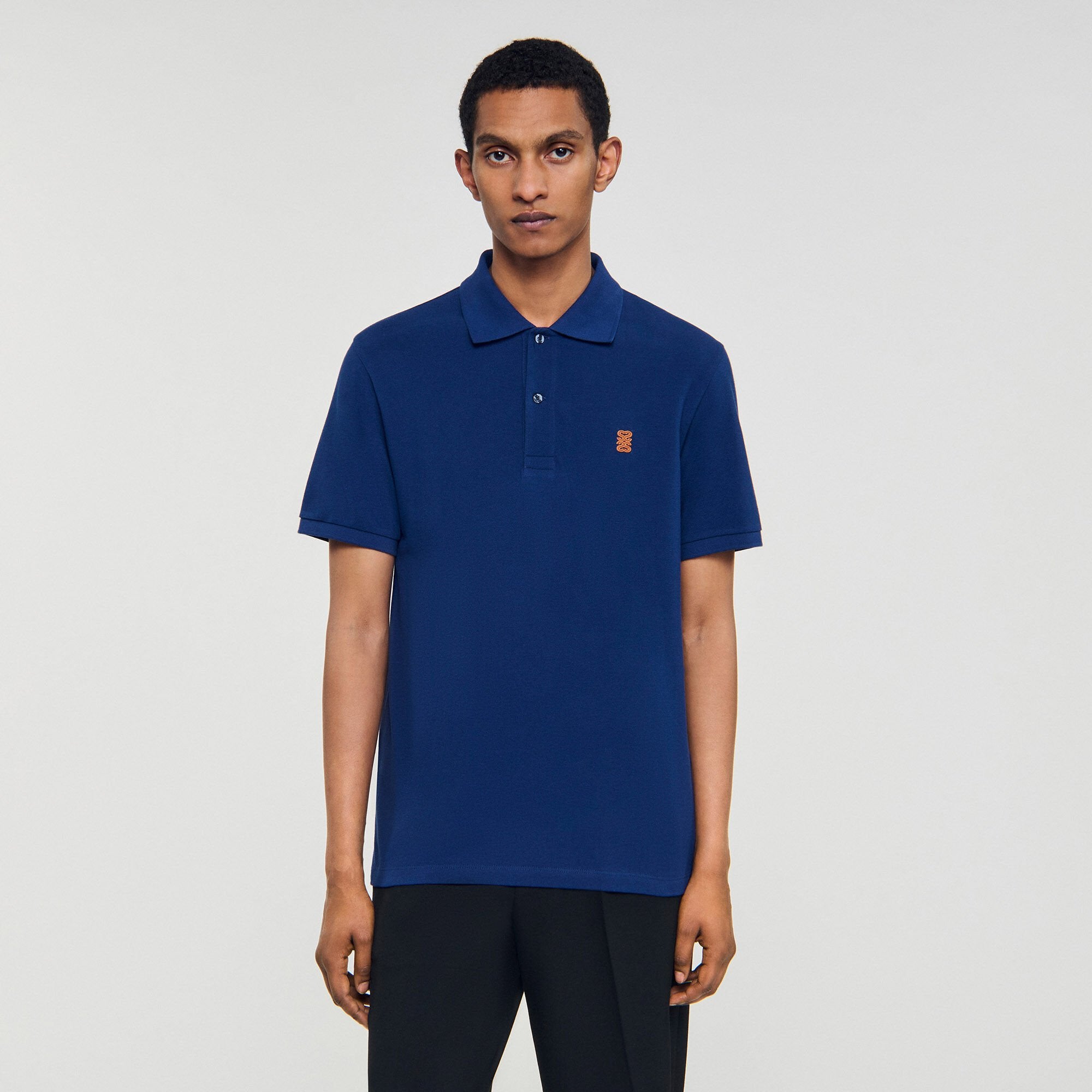 Sandro / Polo shirt with leather logo Navy Blue