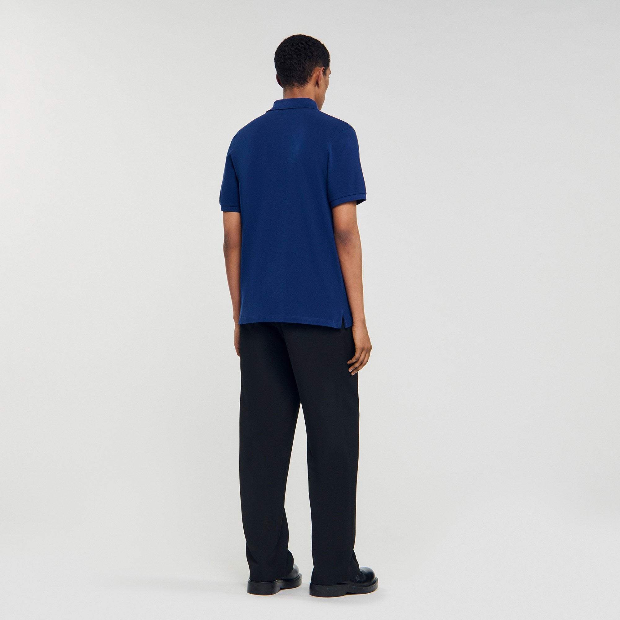 Sandro / Polo shirt with leather logo Navy Blue