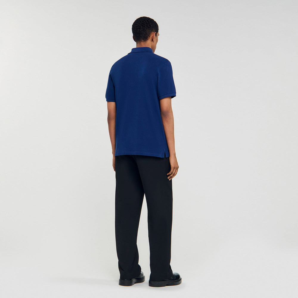 Sandro / Polo shirt with leather logo Navy Blue