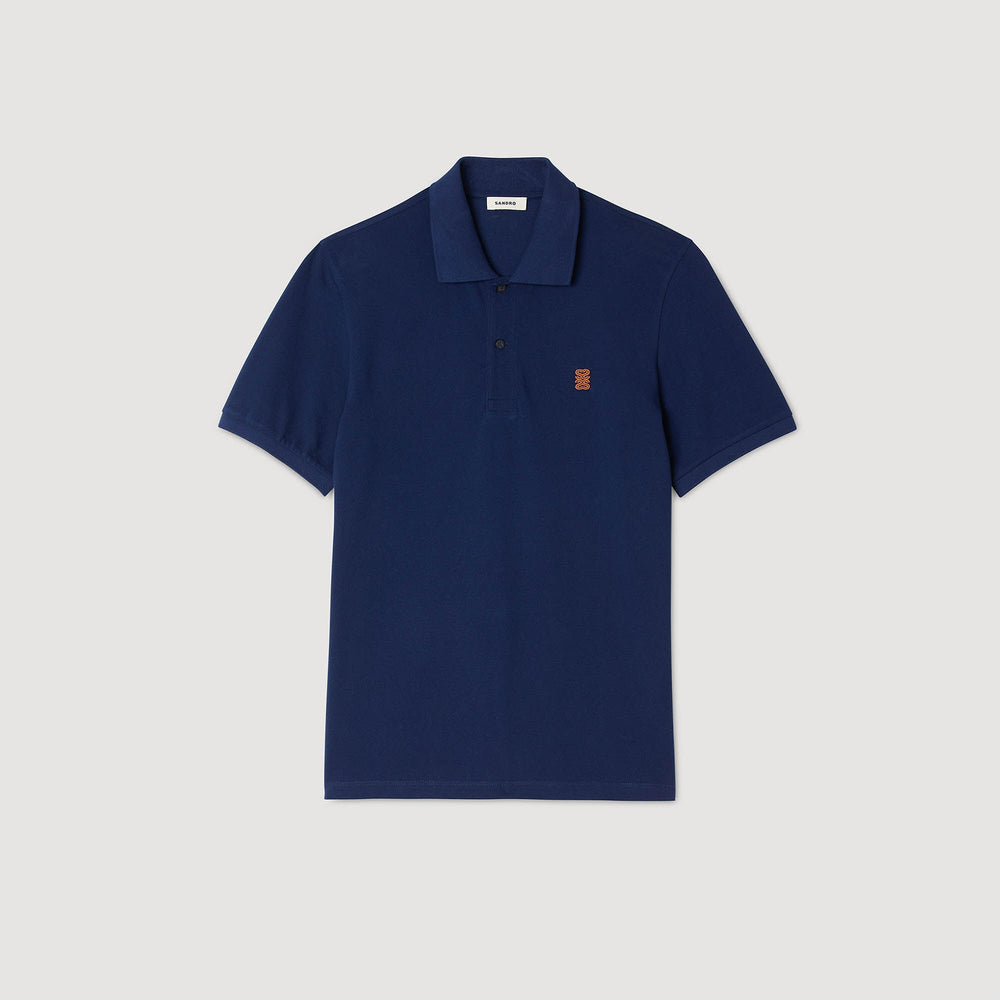 Sandro / Polo shirt with leather logo Navy Blue