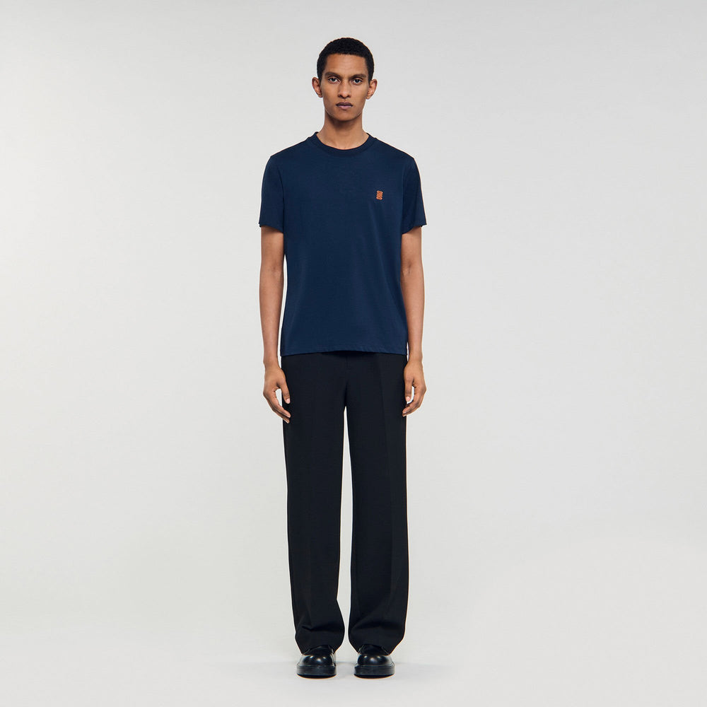 Sandro / Leather logo T-shirt Navy Blue