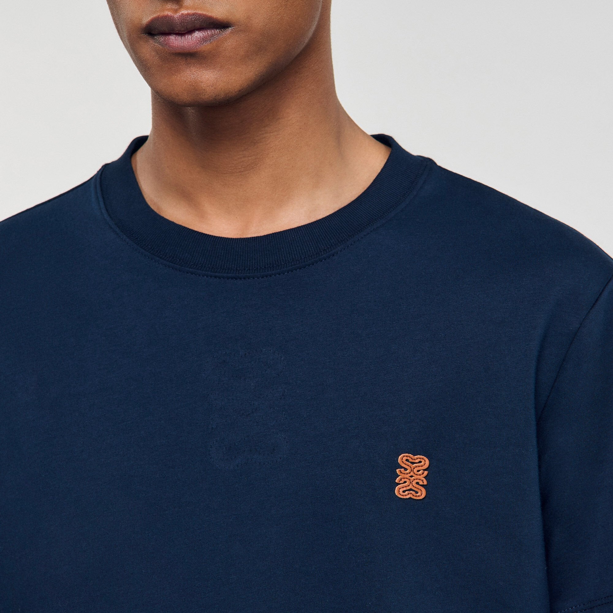 Sandro / Leather logo T-shirt Navy Blue
