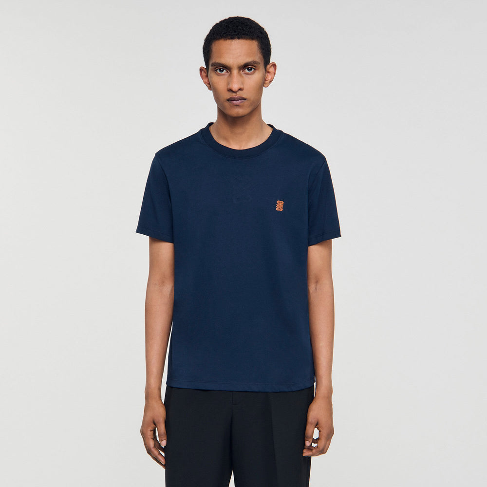 Sandro / Leather logo T-shirt Navy Blue